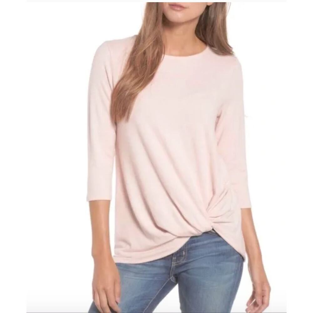 Gibsonlook Twist Front 3/4 Sleeve Top Lotus Pink Size S NWT